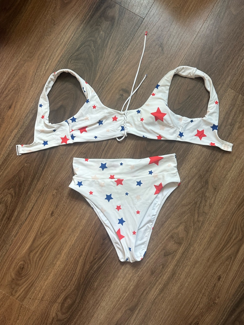 aerie White Star-Print women’s  Two-Piece Swimsuit in Red & Blue Stars